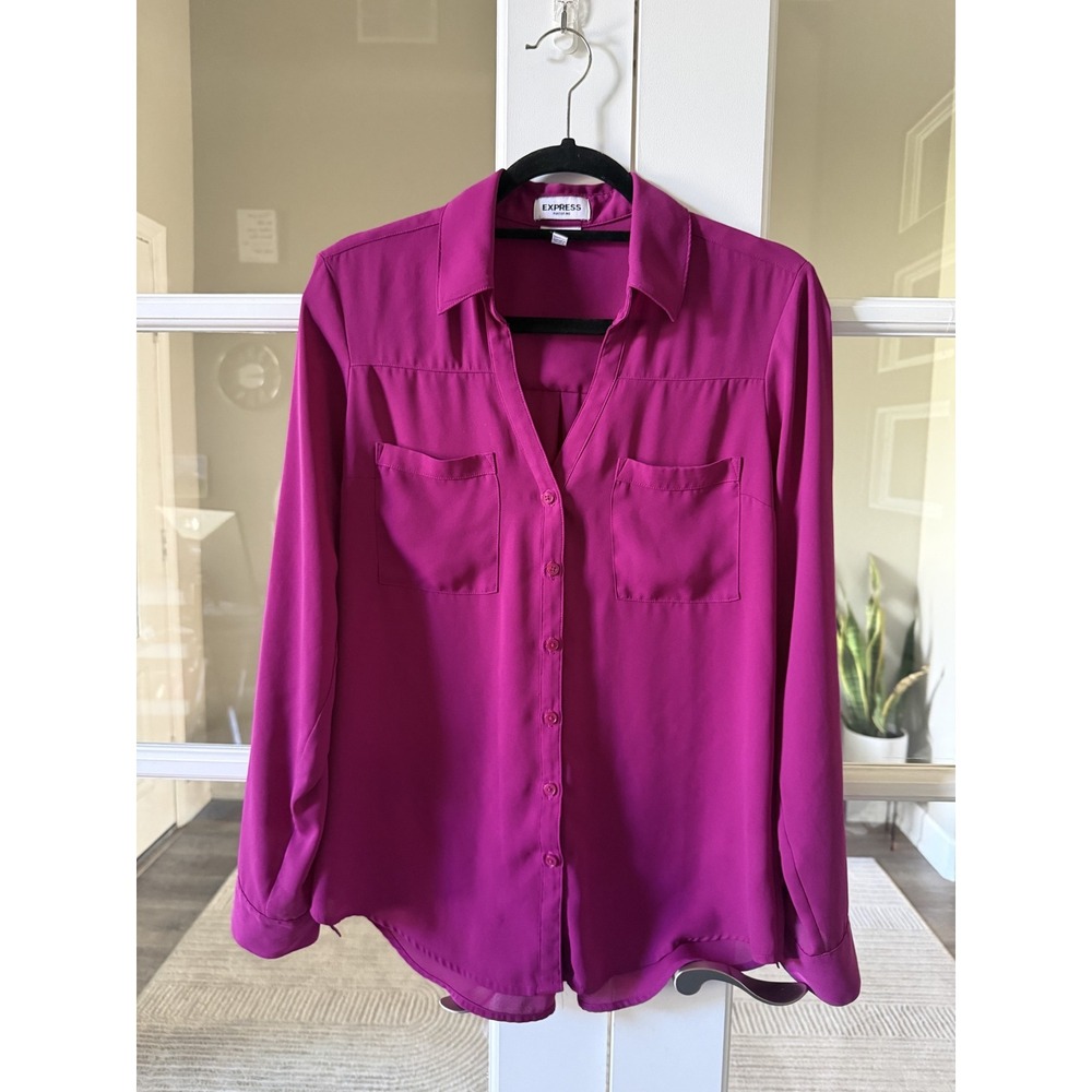 Express Portofino Slim Fit Shirt Magenta Pink Long Sleeve Button Down Medium
